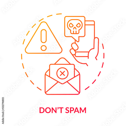 Do not spam red gradient concept icon. Unwanted message. Internet communication. Netiquette rule abstract idea thin line illustration. Isolated outline drawing. Myriad Pro-Bold font used