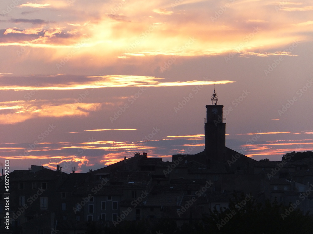 Sunset on a village in France - obrazy, fototapety, plakaty 