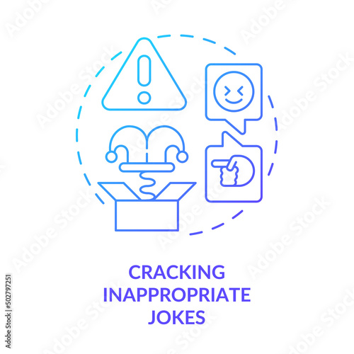 Cracking inappropriate jokes blue gradient concept icon. Be respectful. Business etiquette abstract idea thin line illustration. Isolated outline drawing. Myriad Pro-Bold font used