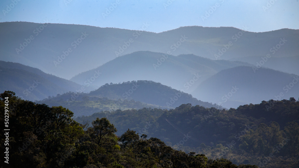 A close up view on mountains chain in the center-west of Brazil at sunrise. Landscape.