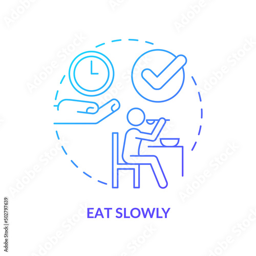 Eat slowly blue gradient concept icon. Do not hurry. Table manners and behavior. Restaurant etiquette abstract idea thin line illustration. Isolated outline drawing. Myriad Pro-Bold font used