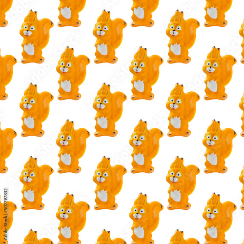 Squirrel seamless pattern on white background. Rodent.
