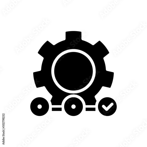 Supply chain black glyph icon. Delivering goods and services. Logistics management. Products transportation. Silhouette symbol on white space. Solid pictogram. Vector isolated illustration