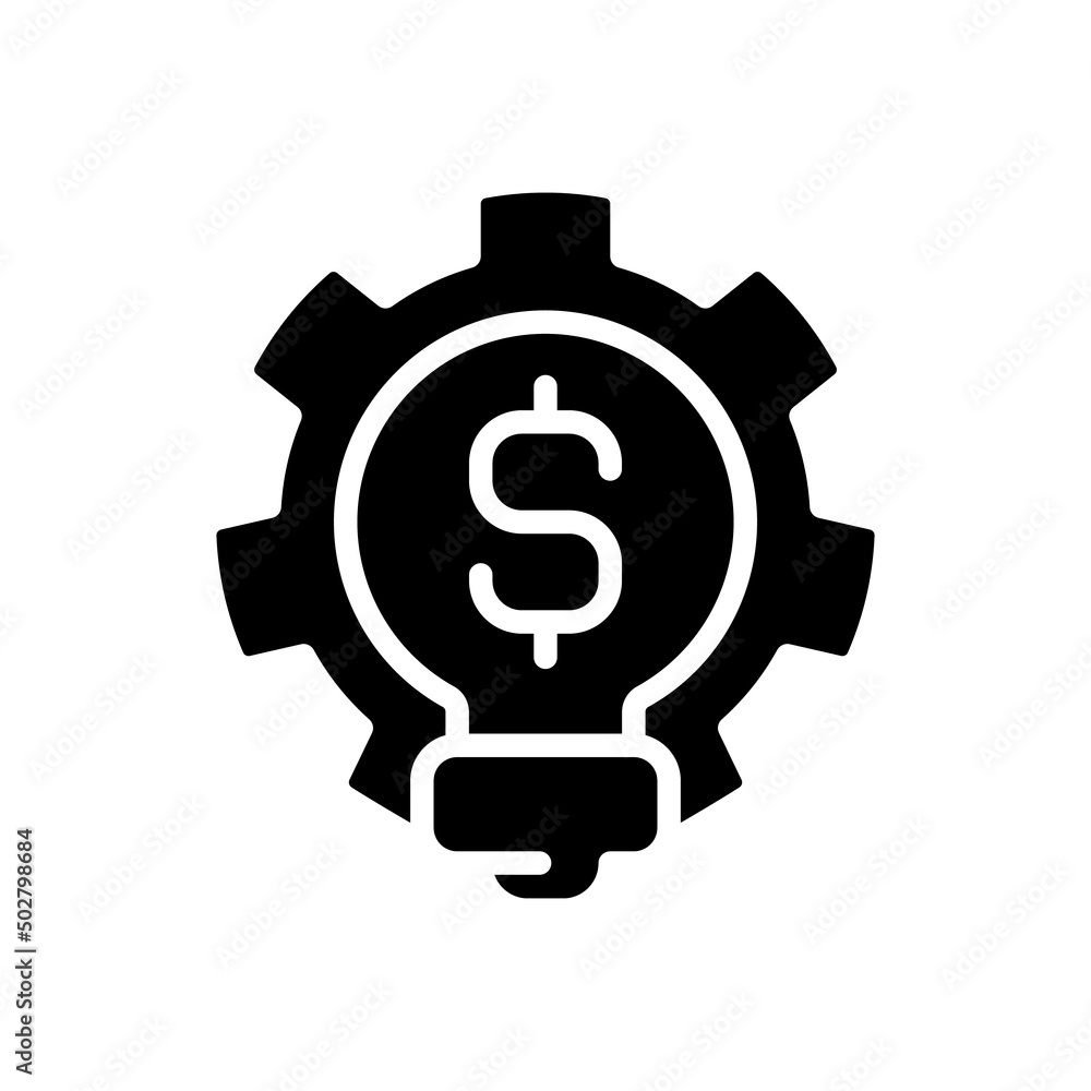 Business idea black glyph icon. Startup entrepreneur. Profitable brainstorming. Money-making strategy. Develop product. Silhouette symbol on white space. Solid pictogram. Vector isolated illustration Business idea black glyph icon. Startup entrepreneur. Profitable brainstorming. Money-making strategy. Develop product. Silhouette symbol on white space. Solid pictogram. Vector isolated illustration