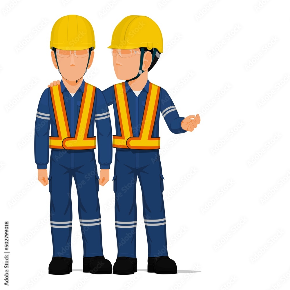 A worker is talking to his friend A worker is talking to his friend