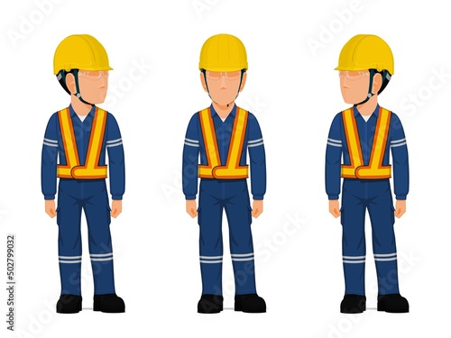 set of standing worker on white background