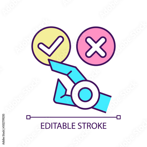 Automated decision making RGB color icon. Artificial intelligence. Algorithm and program for machine. Isolated vector illustration. Simple filled line drawing. Editable stroke. Arial font used