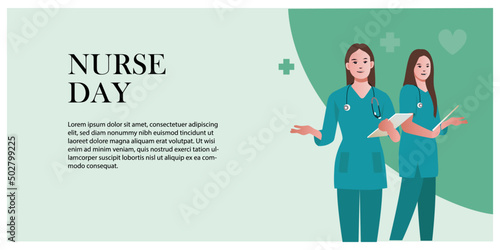 Wallpaper Mural banner of two nurse smile and greeting nurse day Torontodigital.ca