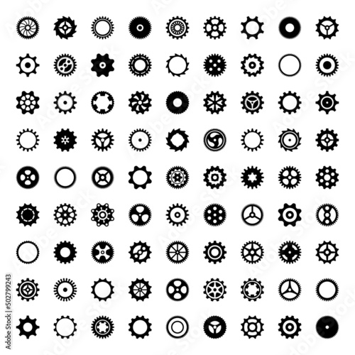 Big set of black vector gear wheels