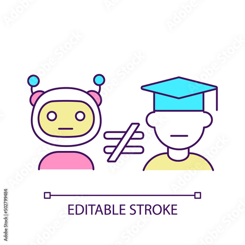 Machine learning disadvantage RGB color icon. Robot and human being inequality. Not based on knowledge. Isolated vector illustration. Simple filled line drawing. Editable stroke. Arial font used