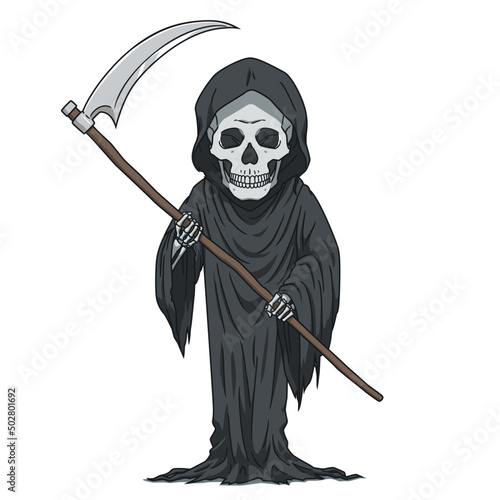 Cartoon character of grim reaper.