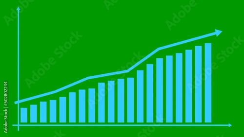 Wallpaper Mural Animated financial blue growth chart with trend line graph. Growth bar chart of economy. Vector illustration isolated on green background. Torontodigital.ca