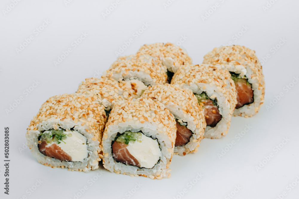 sushi rolls fish on a white background. restaurant menu sushi rolls fish on a white background. restaurant menu