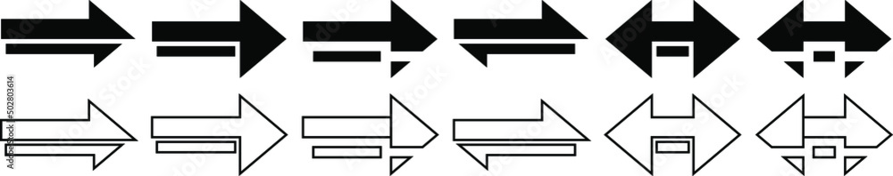Arrows set black. Arrows pointing to the left icon set. Vector set of ...
