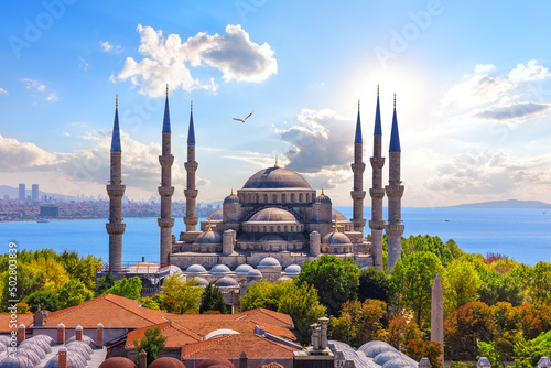 Obraz na płótnie The Blue Mosque of Istanbul or Sultan Ahmet Mosque, Golden Horn, Turkey w salonie