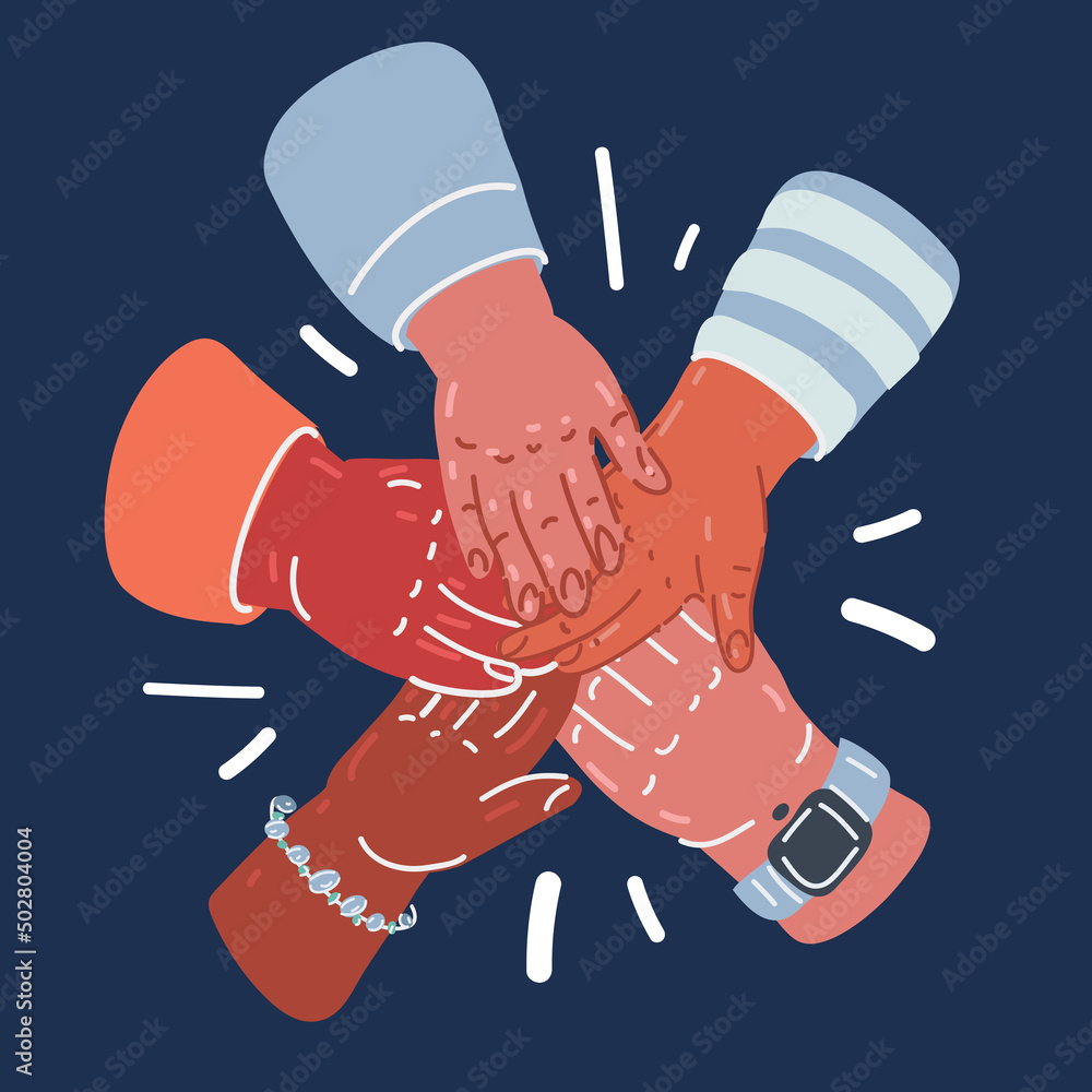 Cartoon vector illustration of hand together. Friendship and unity concept.  Stock Vector | Adobe Stock