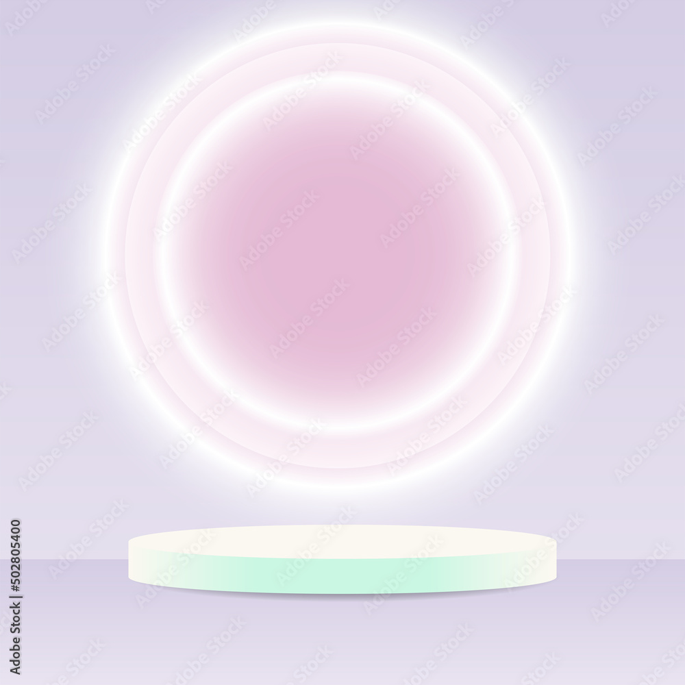 Obraz premium Podium Stage Mockup with Lighting Ring Neon Background