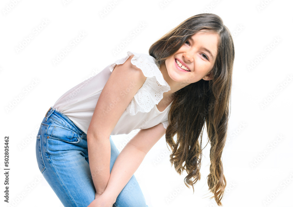 Naklejka premium cute child over white background on studio