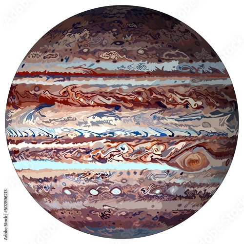 Jupiter planet vector drawing on isolated background space icon solar system object detail concept abstract alien art cartoon draw flat design light logo illustration part of our galaxy network map