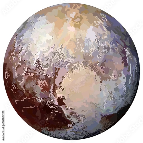 Pluto planet vector drawing on isolated background space icon solar system object detail concept abstract alien art cartoon draw flat design light logo illustration part of our galaxy network map