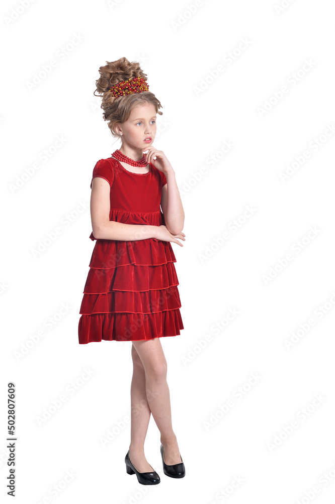 Full length. girl in red dress posing isolated Full length. girl in red dress posing isolated