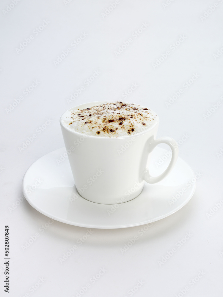 A cup of creamy coffee or hot chocolate 
