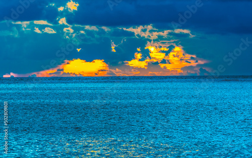 Colorful Sunset Cloudscape Blue Water Moorea Tahiti