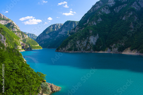 Montenegro. Durmitor National Park. Pivo lake. Canyon of the Tara River. Aerial view. Intense water color © Oleksandr Baranov