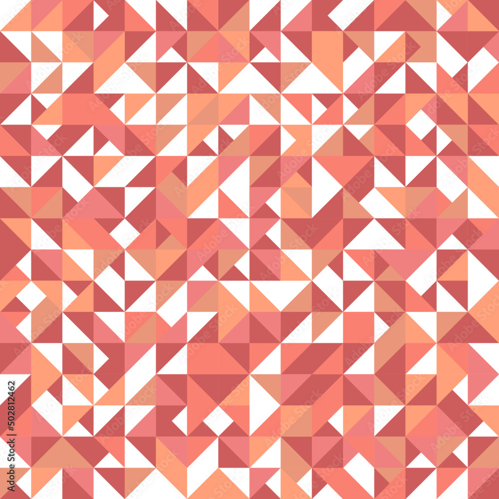Geometric triangular pattern background. Seamless trendy salmon red, pink or coral red color vector. Squared geometric wallpaper consisting of triangle figures 