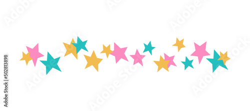 Cute stars pattern line. Decorative element for different holidays. Stars border line - to decorate cards, postcards, invitations. Festive design decor color illustration
