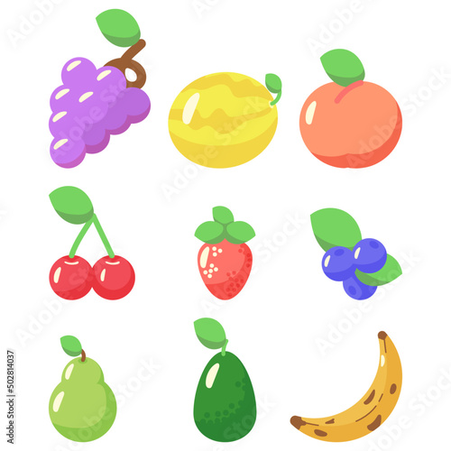 Pacote de imagens vetoriais de frutas no estilo flat.