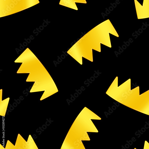 Seamless pattern of golden crowns on black background. Vector illustration