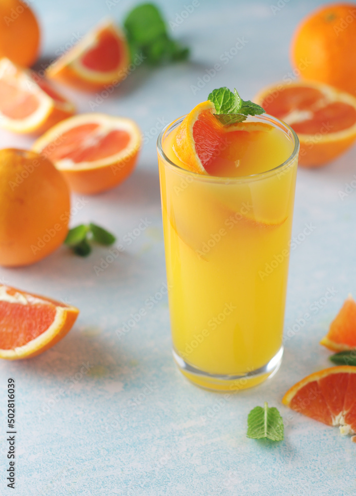 Red oranges juice with mint and ice Red oranges juice with mint and ice