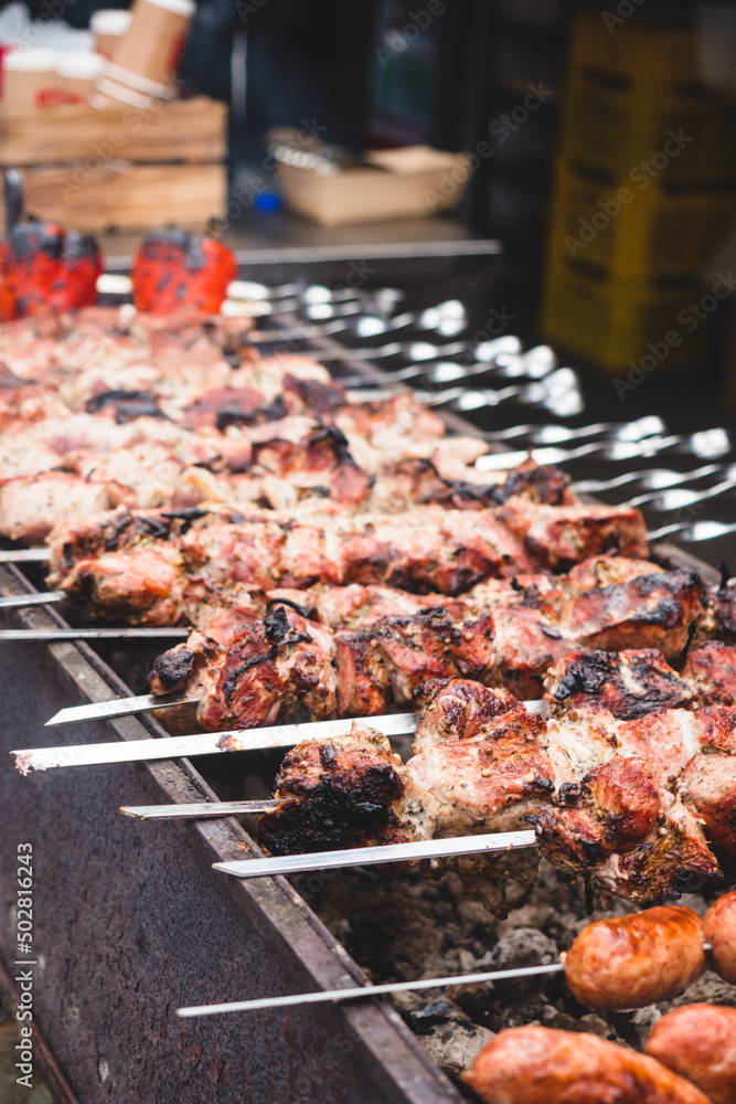Barbecue skewers on the grill