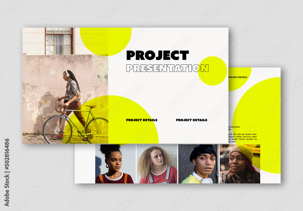 Pitch Deck with Yellow Circle Accents Stock Template | Adobe Stock
