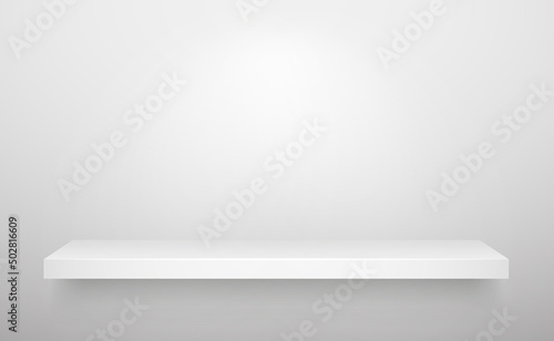White realistic shelf on white wall. Vector mockup background template