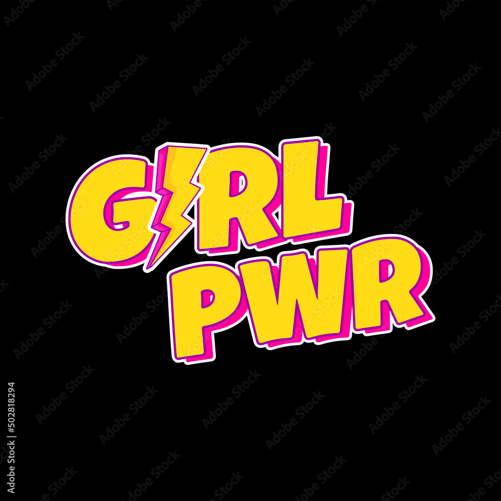 girl power writing vector with lightning concept