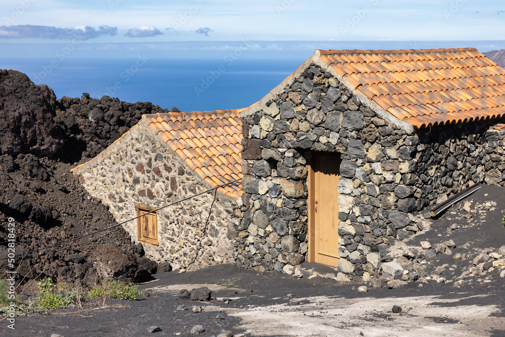 Shed partial covered by lava from volcano at la Palma