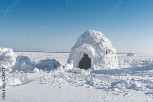 Real snow igloo house in the winter. 
