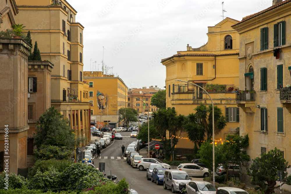 View of the Garbatella residential district in Rome, Italy.