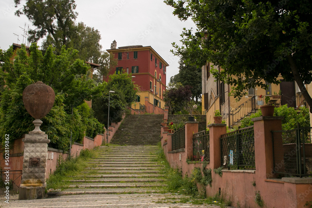 View of the staircase of lovers in the Garbatella district in the city of Rome, Italy. View of the staircase of lovers in the Garbatella district in the city of Rome, Italy.