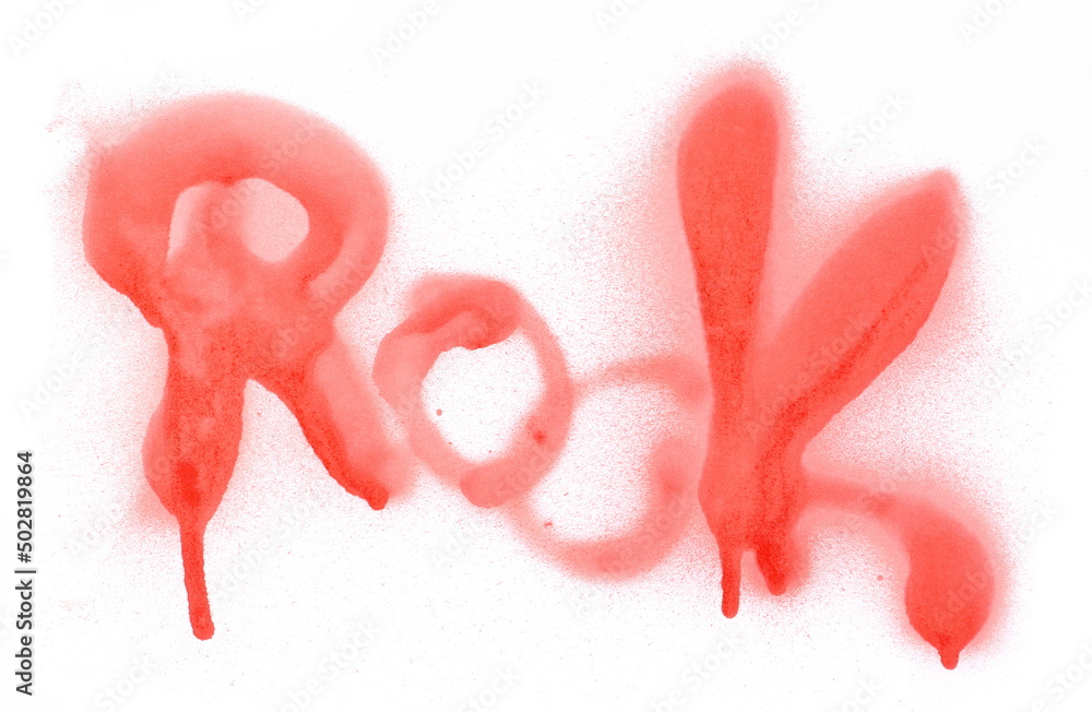 Spray stain paint in shape word rock music isolated on white Spray stain paint in shape word rock music isolated on white