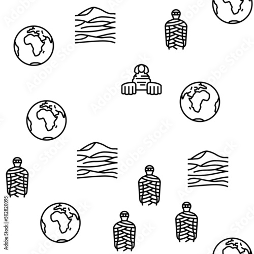 Egypt Country Monument Excursion Vector Seamless Pattern Thin Line Illustration