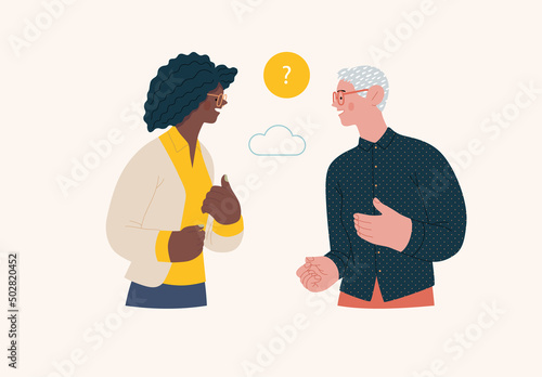People portrait - Conversation -Modern flat vector concept illustration of talking people, half-length portrait, user avatar. Creative landing web page illustartion, conversation and discussion