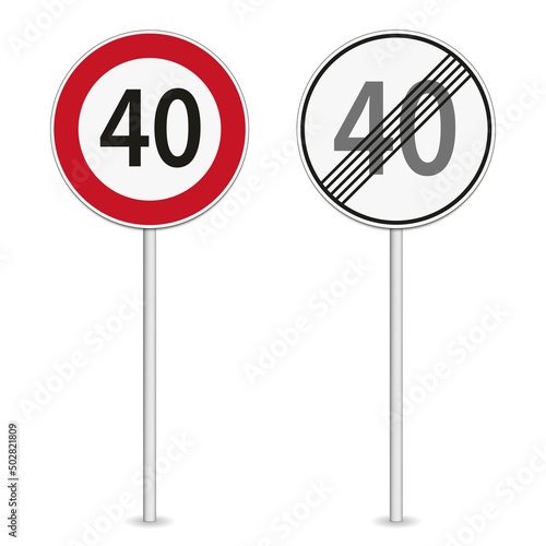 vector illustration of 40 km per hour speed limit traffic sign isolated on white background