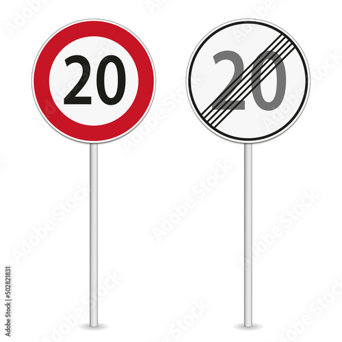 vector illustration of 20 km per hour speed limit traffic sign isolated on white background
