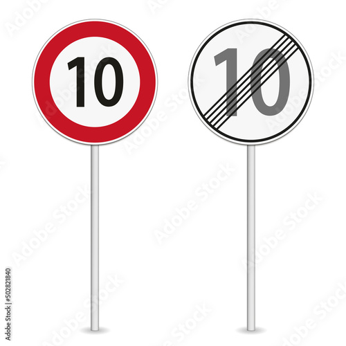 vector illustration of 10 km per hour speed limit traffic sign isolated on white background