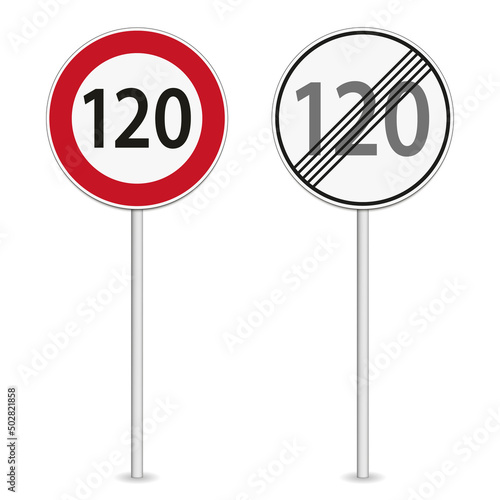 vector illustration of 120 km per hour speed limit traffic sign isolated on white background