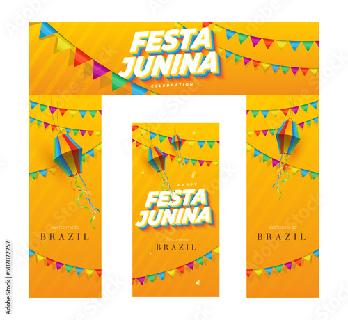Festa Junina Festival  Banner Background Design Template Set