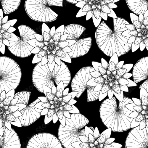 Lotus flower sketch. Seamless pattern. Vector illustration. Tattoo print. Hand drawn illustration for t-shirt print  fabric and other uses.